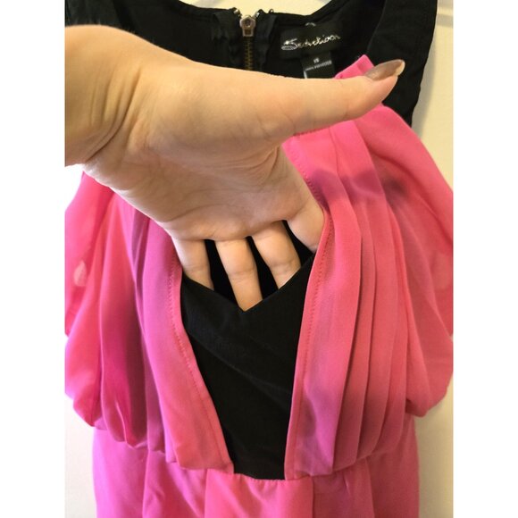 Y2K Black Pink Peplum Top Layered Cut out Ruffle Zip Up Blouse Party Glam Sz XS - Picture 4 of 5